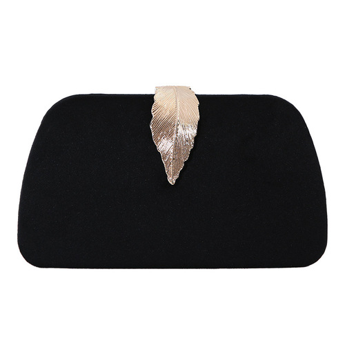 Cross-border new fashionable temperament dinner bag velvet metal leaf dress with banquet clutch bag small square bag for women