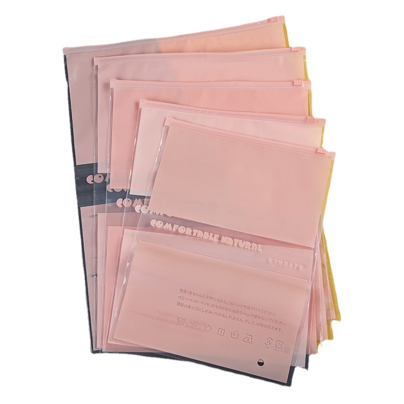 En stock 16 seda translúcido Rosa ropa japonesa embalaje bolsa ropa interior calcetines cremallera bolsa PE plástico Ziplock bolsa