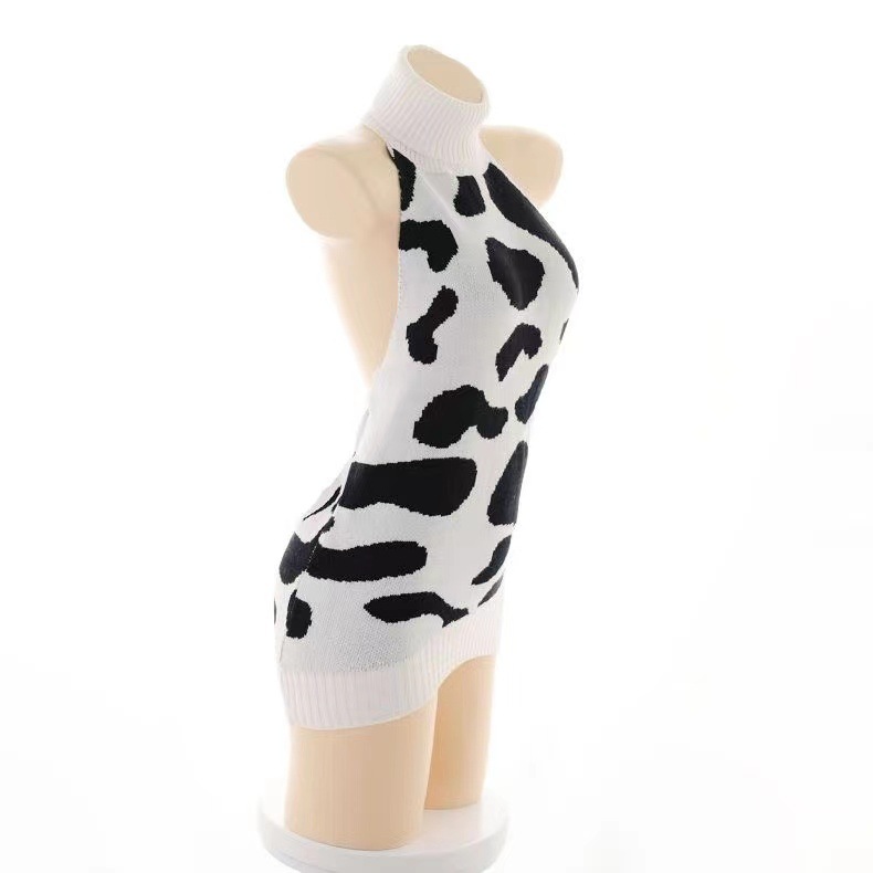 Cow Maid Knit Sweater Costume Set with Socks and Ears, Backless Open-Knit Design — detail image 12