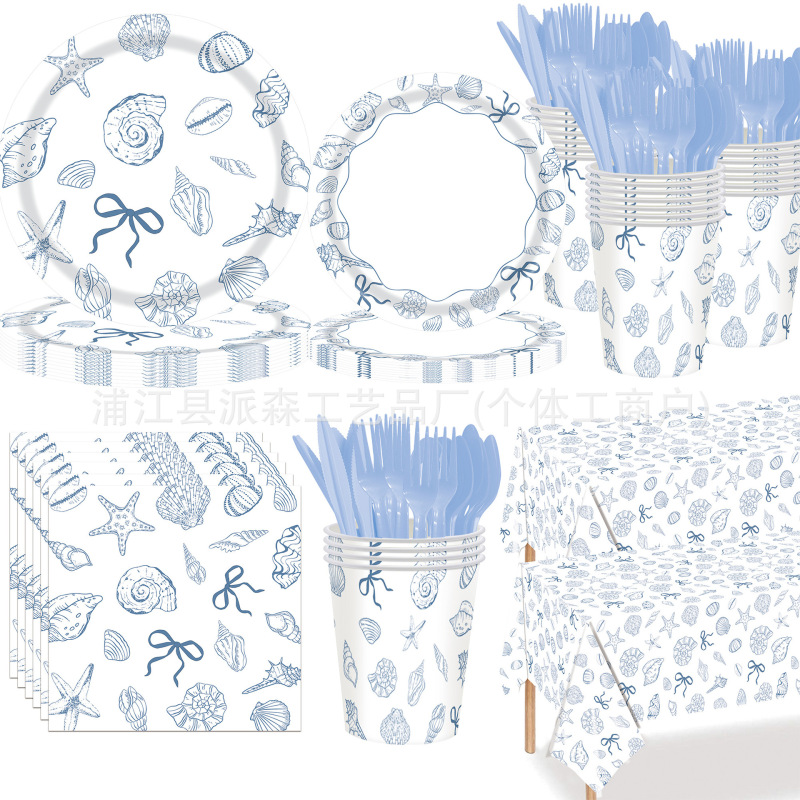 New Shell Bow Theme Seaside Party Supplies Disposable Tablecloth Party Paper Plates Paper Towels Tableware New Shell Bow Theme Seaside Party Supplies Disposable Tablecloth Party Paper Plates Paper Towels Tableware