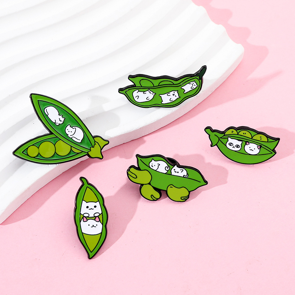 6g Weight Brooches Classification Casual, Daily Occasion Alloy Material Cat, Pea Pattern Unisex Gender Enamel Design Cute Style Cute Pin Cat Pea Alloy Enamel Unisex Brooches 7