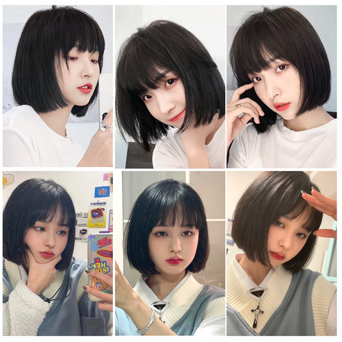 Jisheng wig female full head bob wig Harajuku air fake bangs simulation wig female short hair European and American