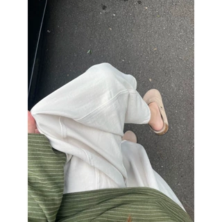 随性慵懒感米白色薄款弯刀裤女春夏季休闲薄款阔腿裤宽松显瘦长裤
