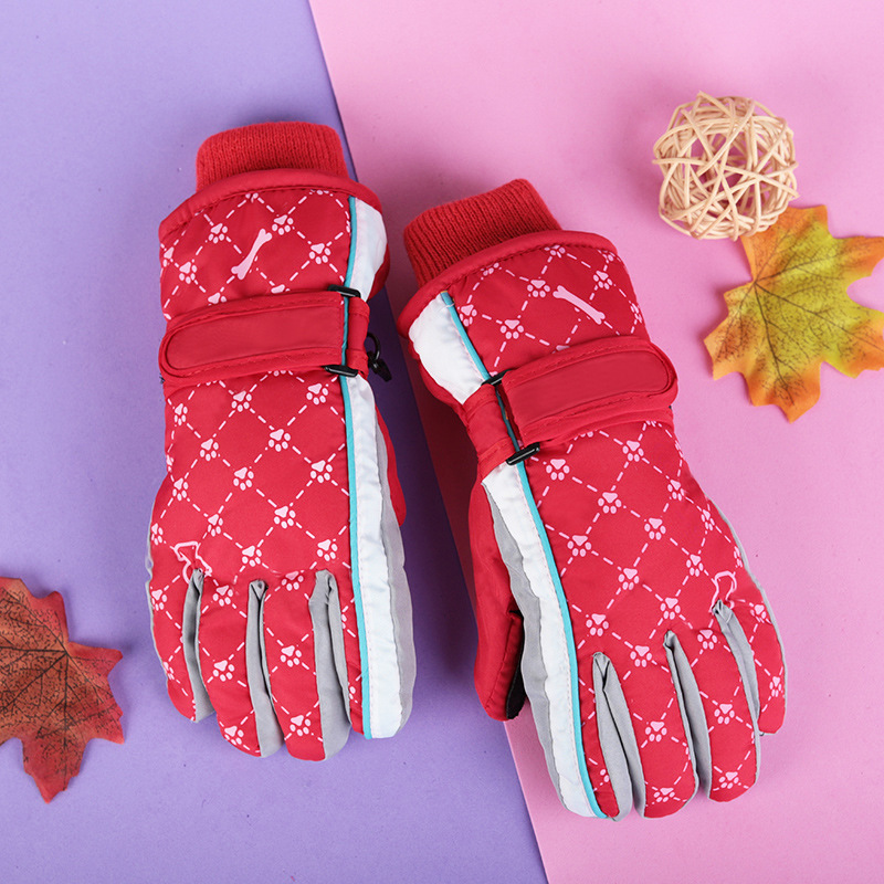 4-17 años de edad de los niños engrosada a prueba de frío impermeable a prueba de viento antideslizante cálido esquí nieve jugando guantes de algodón de invierno