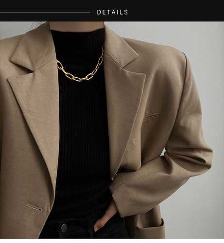 Trendy, Affordable Luxury, Niche-Style Gold-Plated Metal Chunky Chain Necklace for Women – Chic Clavicle Sweater Chain Accessory