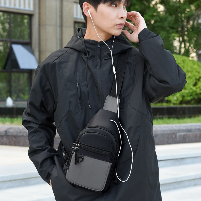 Nuevo bolso de pecho masculino multicapa a prueba de rociadores bolso deportivo de bicicleta agujero de auriculares bolso portátil de tendencia de hombro