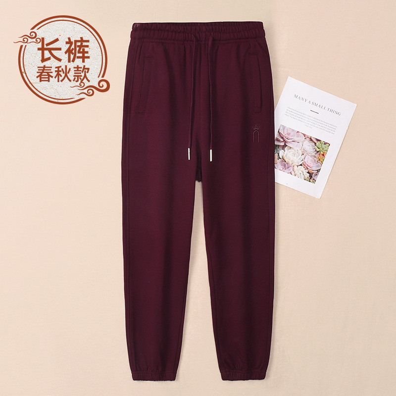 100%コットン グレーの女性用スポーツパンツ 春秋モデル 2026年新作 純綿スウェットパンツ 女性用フリースカジュアルパンツ