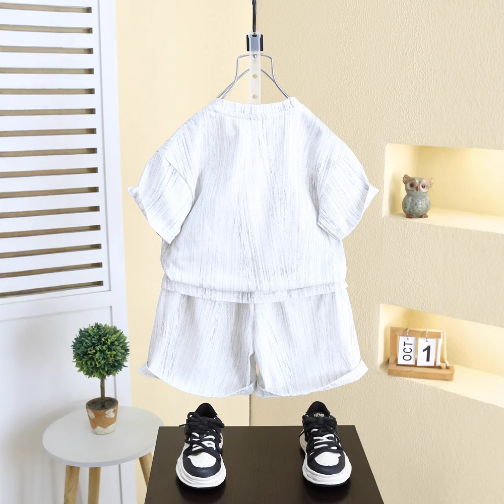 7989 traje de manga corta para niños verano 2025 nuevos pantalones cortos de media manga para bebés de dos piezas ropa fina de verano para niños