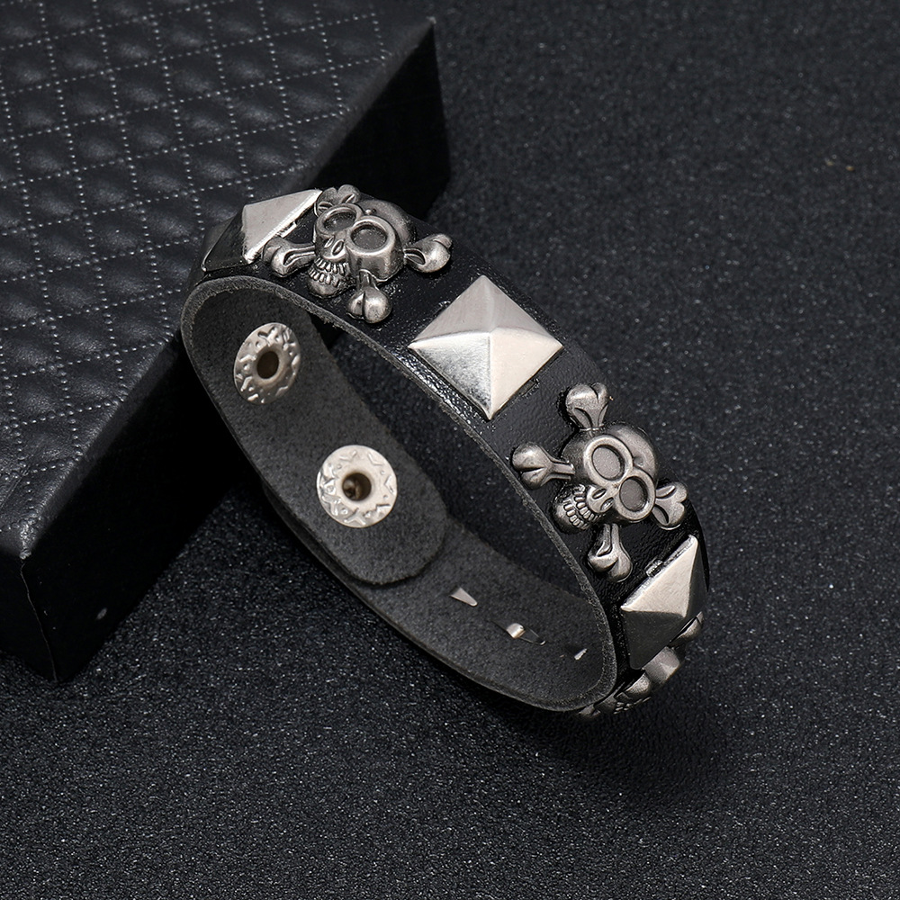 22g Weight Rock Punk Geometric Skull Pu Leather Men'S Bangle
