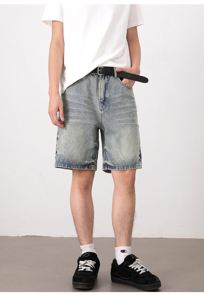 Quần short jean nam ống đứng kiểu Mỹ dáng rộng thoải mái — Màu xanh dương chi tiết 11