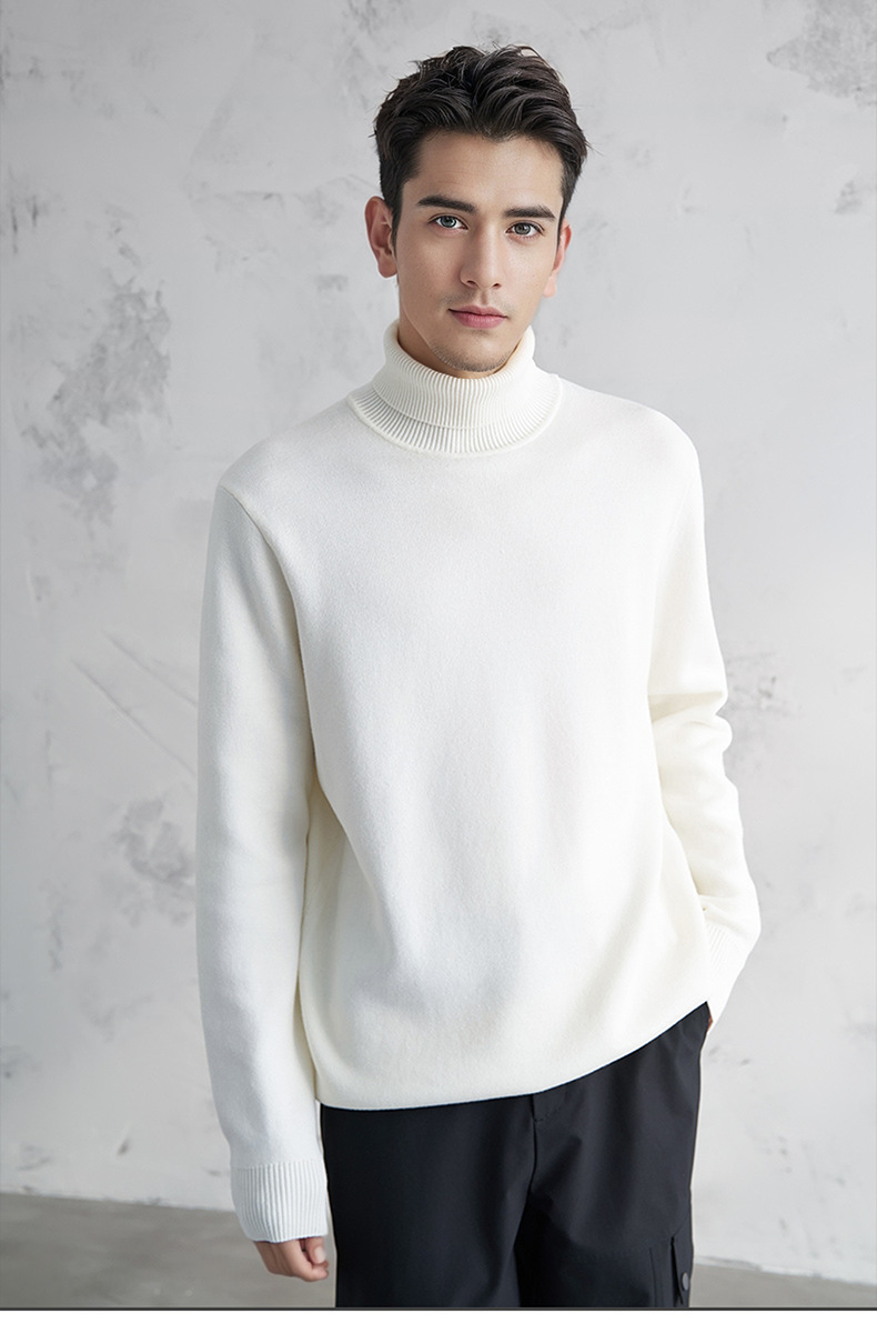 Suéter de hombre, camiseta de punto de color sólido, nuevo suéter de otoño y invierno con un cuello alto, camiseta de fondo, suéter de solapa