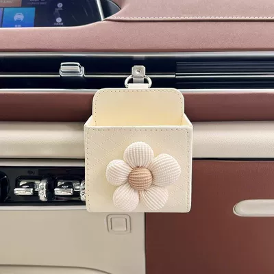 Simple Flower Car Air Outlet Storage Bag Storage Box Car Storage Bag Car Good Things Mobile Phone Storage Box for Women (Car storage bag/box) - temperament-rice-krispies-air-outlet-beige-storage-bag