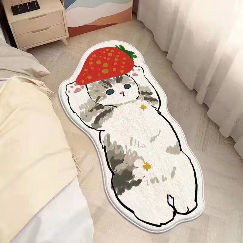 Alfombra bonita de dibujos animados para dormitorio, sala de estar, habitación infantil, uso doméstico, tapete para gatear junto a la cama, tapete grueso lavable, decoración suave.