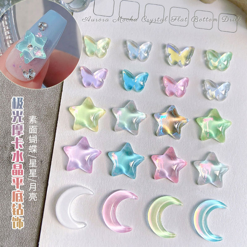 인터넷 축하 아름다운 소녀 달 네일 아트 쥬얼리 스타 일반 얼굴 나비 컬러 모카 K9 크리스탈 플랫 하단 네일 다이아몬드 장식품