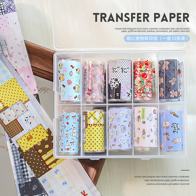 Red de celebridades de la red nueva manicura amor mascota papel de transferencia pegatinas de cielo estrellado lindo pintado a mano dibujos animados gatito papel al por mayor