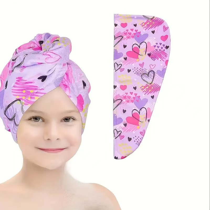 TEMU explosión absorción de agua gorra de cabello seco para niños engrosado absorción impresión de agua toalla de cabello seco suave veloz secado toalla de microfibra