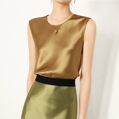 多色斜裁顯瘦jin口三醋酸無袖上衣女寬鬆港風純色t恤簡約ins甜美