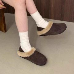勃肯鞋女2025新款秋冬加绒加厚毛毛鞋子保暖豆豆棉鞋一脚蹬雪地靴