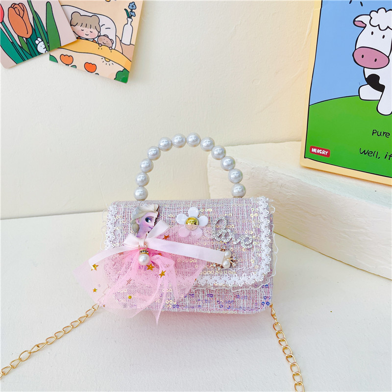 Bolsos infantiles princesa pequeña cadena de viento bolsa de perlas accesorios bolsos de mano niños de moda lindos bolsos de hombro de flores chicas