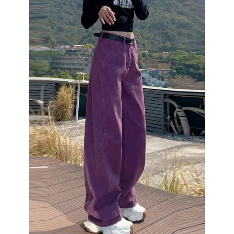 American Retro Scimitar Jeans for Women 2025 Autum New Large Size Fat mm Loose Slimming Look Straight Long Pants