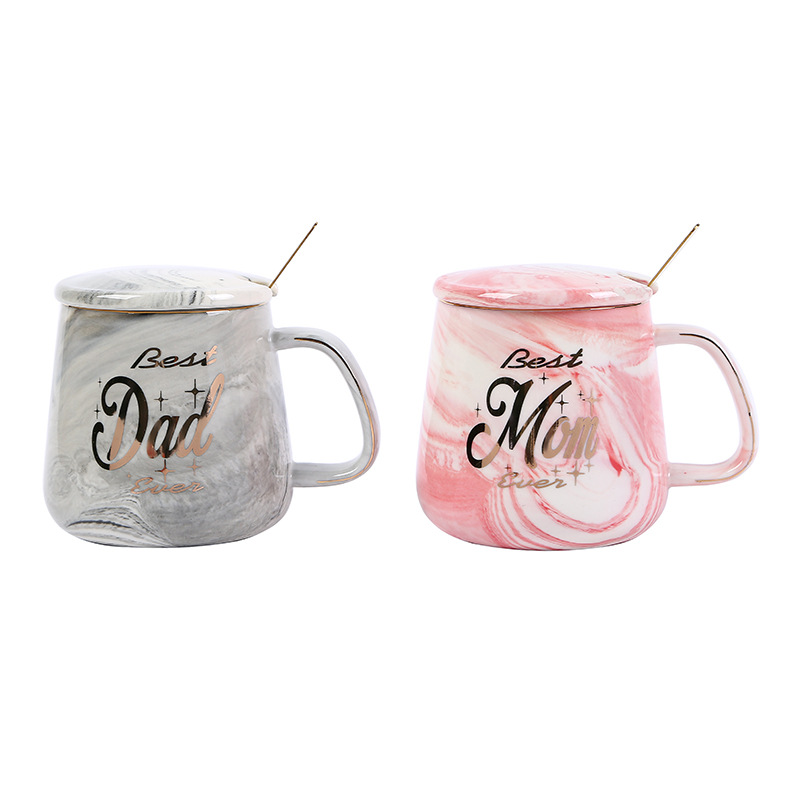 Hot sale marble ceramic cup diamond mug with hand gift cup with lid spoon water cup gift box cup gift box