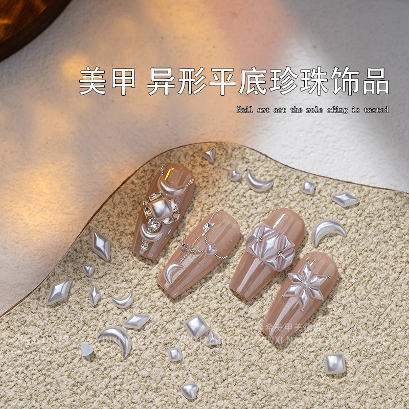 Nail art shaped flat bottom pearl trinket acrylic mini love diamond crescent stereo ins nail decoration