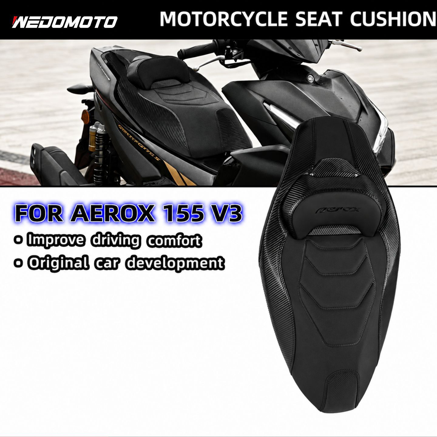 Suitable for 17-26 Models of Yamaha Aerox155/Nvx155, Thickened Seat Cushion, Universal for All Seasons, Modified Accessories