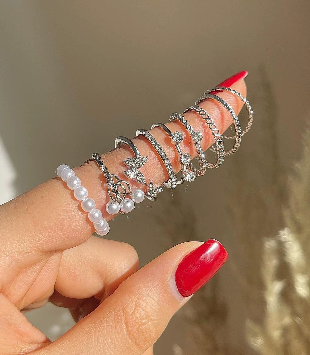 Ring multi-joint set, European style, metal adjustable stackable rings, assorted designs