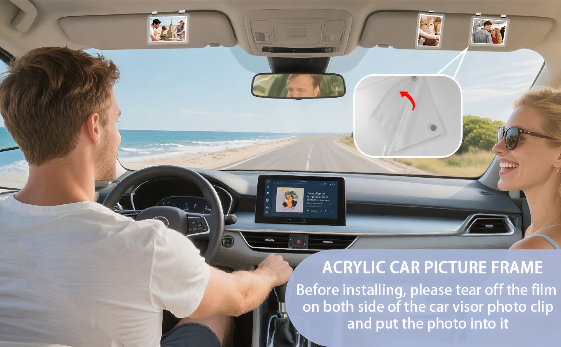 Car Sunshade Photo Clip Acrylic Quick Clip Universal DIY Car Interior Decoration Couple Family Pet Commemorative Gift