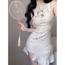 新中式国风改良旗袍无袖连衣裙女性感辣妹修身荷叶边鱼尾包臀短裙