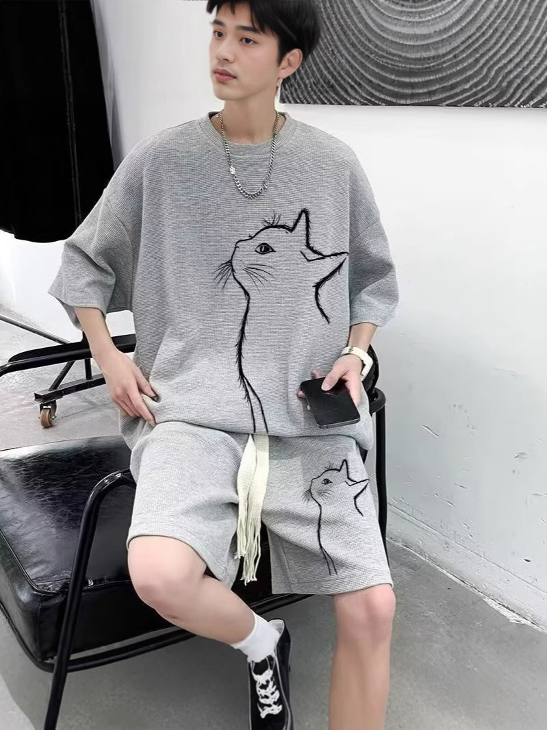 Camisa menos ropa traje de ropa deportiva verano para hombres camiseta de manga corta jersey de baloncesto pantalones cortos casuales de dos piezas tendencia coreana