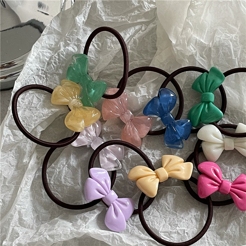 Summer Fresh Style Jelly Texture Acrylic Bow Hair Ring Horsetail Hair Rope Hair Strap Sweet New_voghion.com