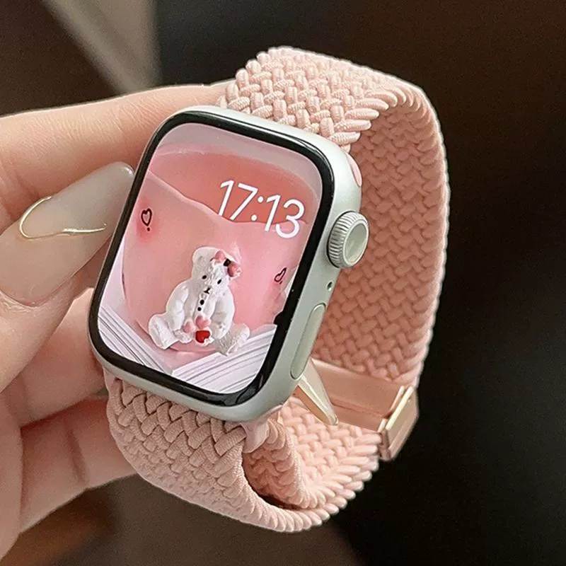 Магнитная застежка, ремешок для Apple Watch/iWatch (подходит для Apple Watch Series 9/10), летний нейлоновый плетёный ремешок