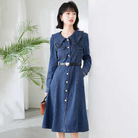 2023新款韩版时尚感小众收腰显瘦减龄牛仔连衣裙子中长款牛仔裙女
