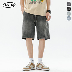 Lktmメンズ # 夏のアメリカグラデーションはレトロなファッションブランドのデニムパンツ男性insゆるいカジュアルな5分丈パンツをつなぎます