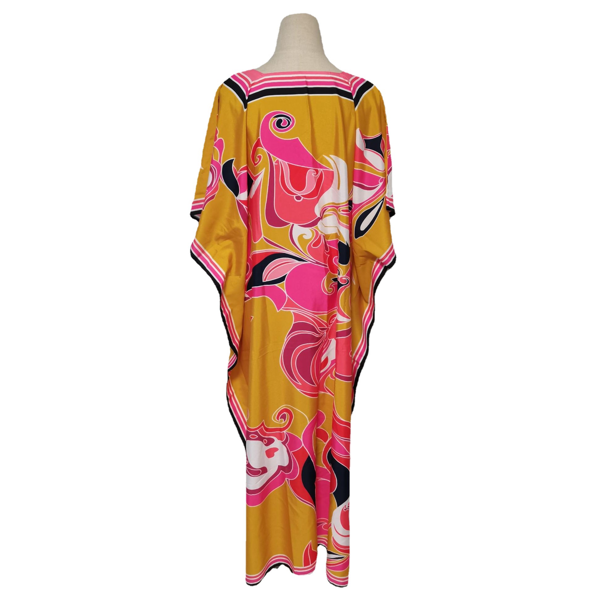 5D203 Falda de playa de vacaciones con estampado de crepé de flores europeas y americanas Falda larga suelta junto al mar Camisa de protección solar de bikini