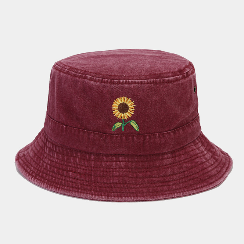 Frau Basic Sonnenblume Stickerei Große Traufen Bucket Hat display picture 4