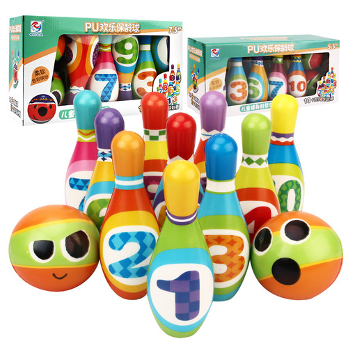 Cross-border large pu solid children's bowling set parent-child interactive toys kindergarten indoor sports balls