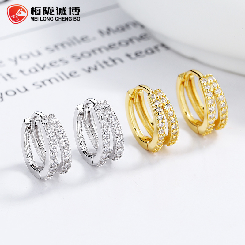 925 plata esterlina doble fila pendientes de circón de las mujeres simples elegantes pendientes de moda ins estilo frío de alto grado personalizado joyería del oído