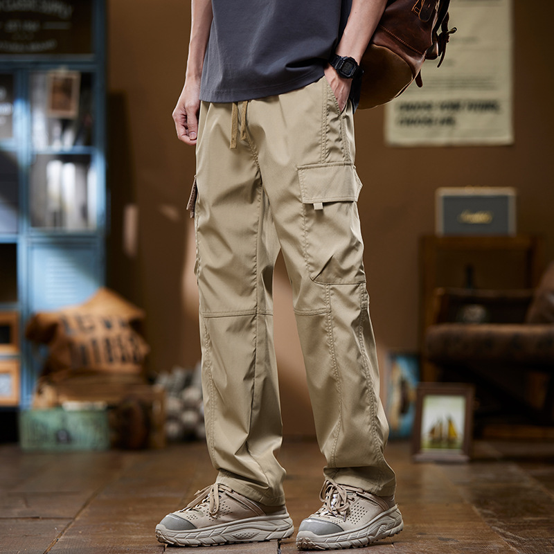 American Cargo Pants Men's 2025 Autum New Loose Straight Trendy Brand Versatile Elastic Sports Wide-Leg Casual Pants