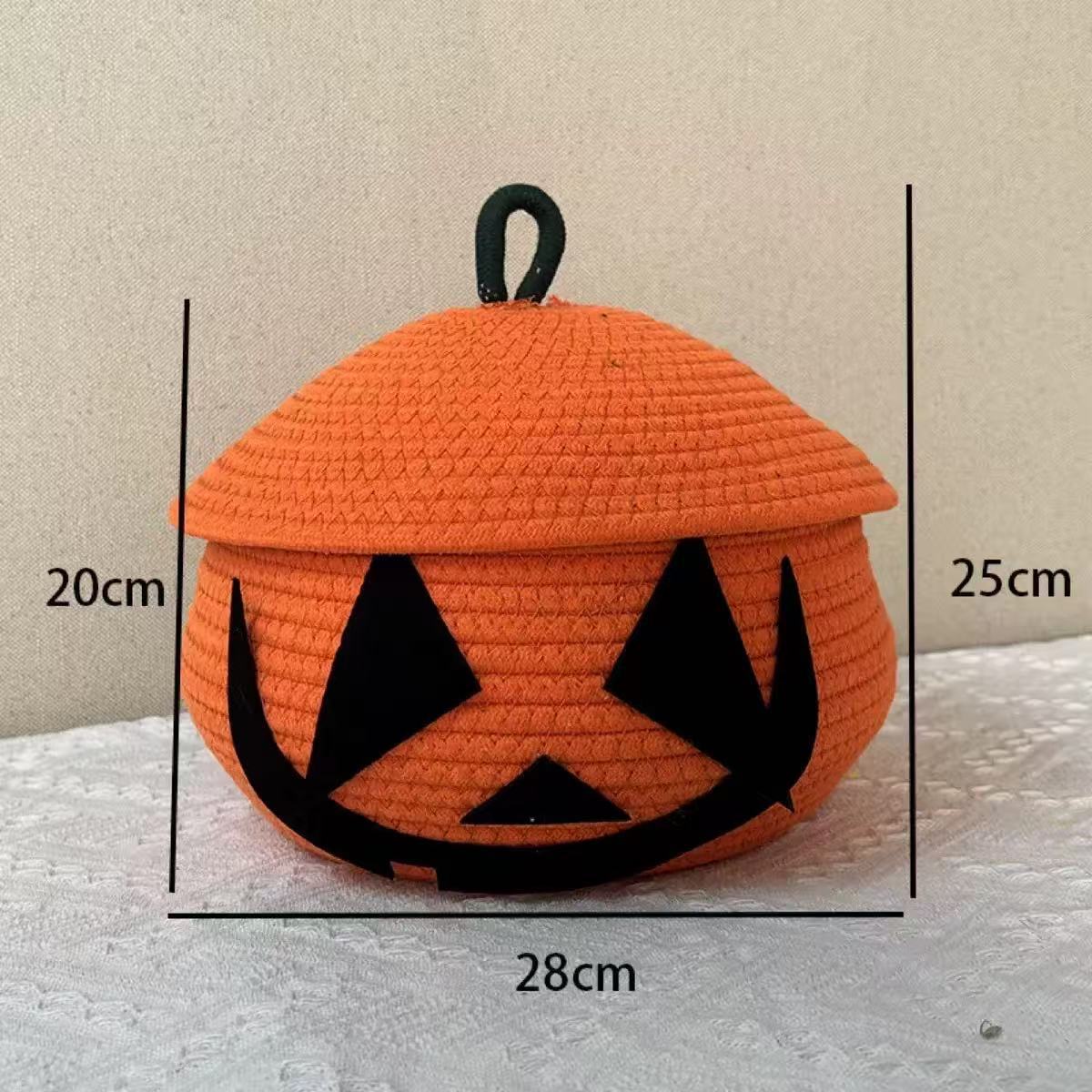 Amazon Halloween calabaza cesto de algodón tela de mano cesto de caramelo decoración de mesa cesto de almacenamiento