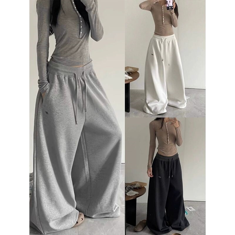S-6Xl Simple Gray Drawstring Sweatpants for Women, Summer Thin Style, American Hip-Hop Jazz Dance Loose Casual Pants Ins