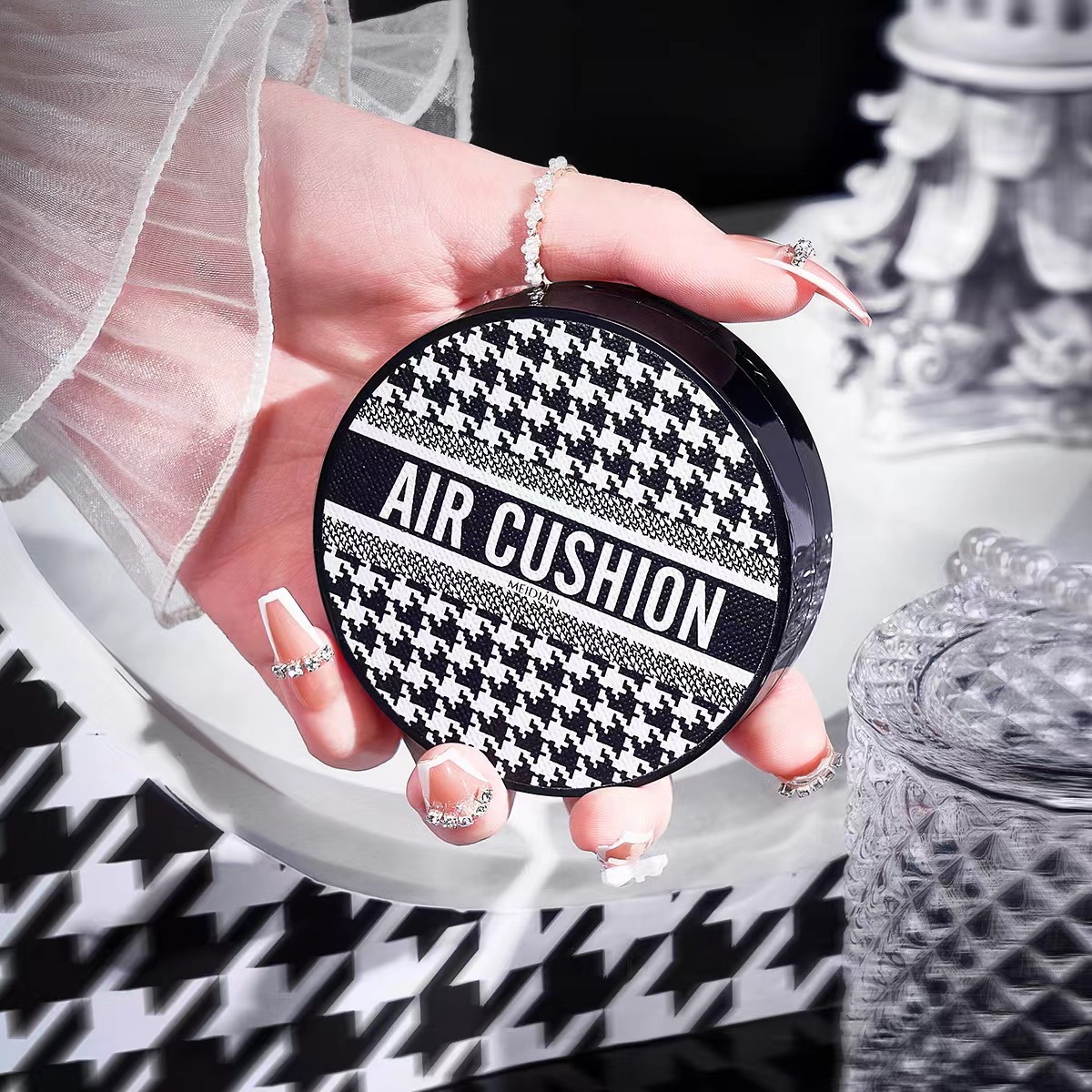 魅點千鳥格氣墊套盒保濕遮瑕修顏輕薄透氣送替換裝BB霜跨境批發