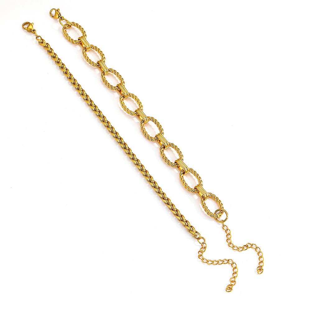 European And American Style Stainless Steel Men's Cuban Double Layer Stacking Set Bracelet Figaro Braided Chain Simple_voghion.com