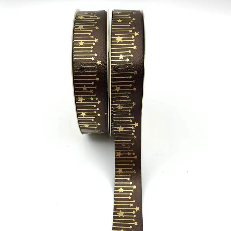 Cinta de meteorito dorado sólido caliente Impresión de estrellas cinta de poliéster bandeja de barra de cinta flor caja de regalo embalaje en stock al por mayor