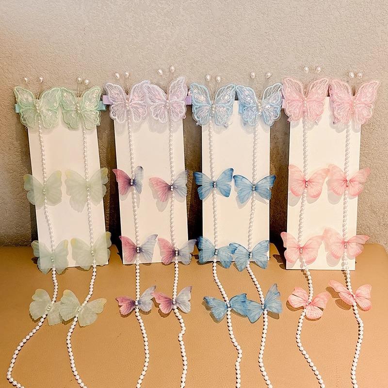 Niños rosa mariposa perla pinzas de cabello super inmortal joyería de cabello de niña corriente pública Sue trenzada cadena de cabello de niñas pinzas de cabello toque