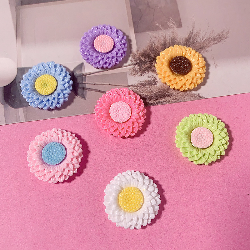 Nuevo colorido girasol flor diy accesorios de resina crema pegamento para el cabello clips para el cabello accesorios hechos a mano botones de zapatos broches