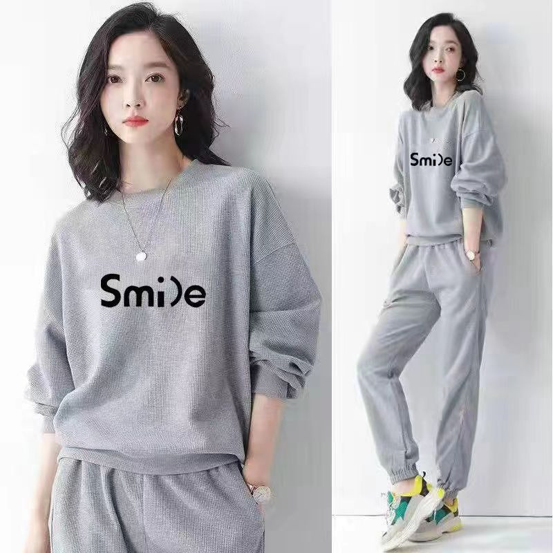 플러스 사이즈 지방 MM200 KG 스포츠 세트 여성의 봄과 가을 새로운 느슨한 패션 긴 소매 조끼 캐주얼 투피스 패션