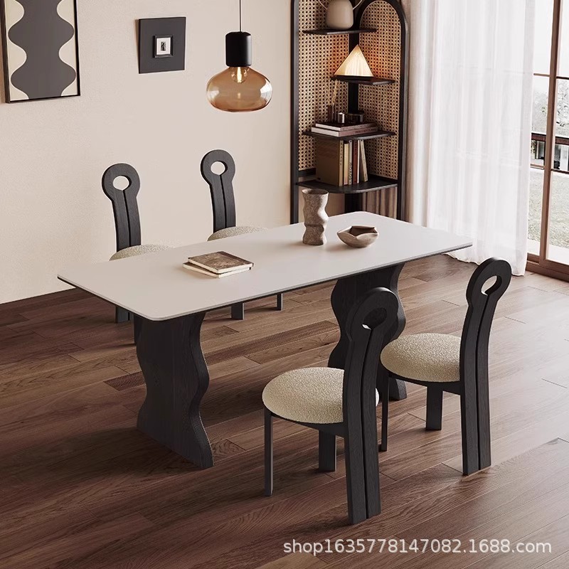 Hongjing Shiyan tablero de madera maciza combinación de mesa y silla de comedor 2025 nuevo hogar pequeño apartamento sala de estar mesa de comedor rectangular de madera maciza