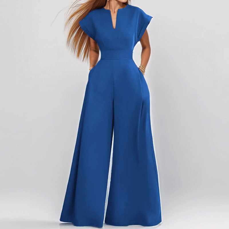 Transfronterizo Amazon 2025 primavera nueva ropa de mujer europea y americana temperamento casual color sólido cintura alta delgado mono de pierna ancha